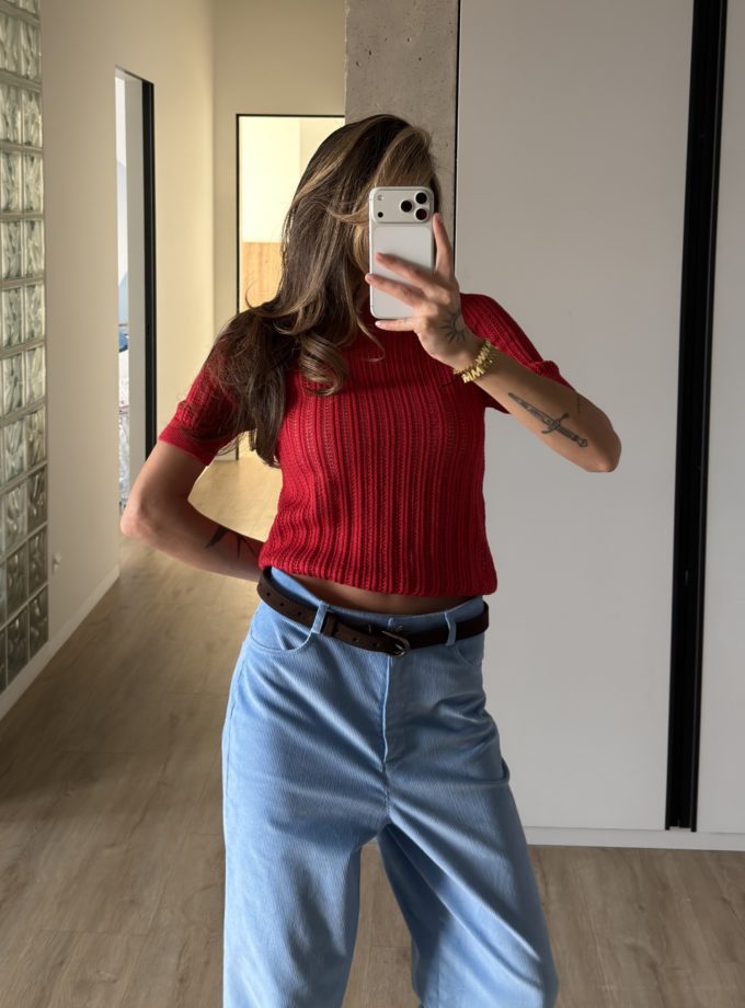 Джемпер ажурної в'язки червоний THE LACE (TLA_00003875)