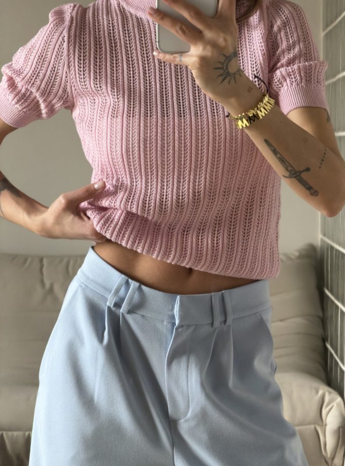 Джемпер ажурної в'язки рожевий THE LACE (TLA_00003877)