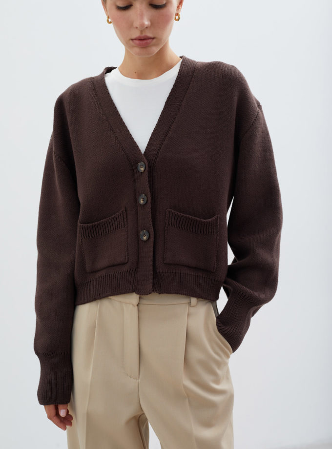 Кардиган трикотажний з кишенями шоколадний THE LACE (TLA_0069557)