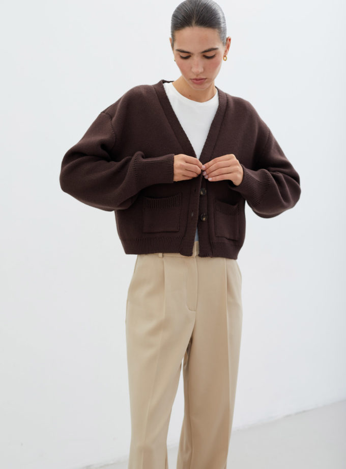 Кардиган трикотажний з кишенями шоколадний THE LACE (TLA_0069557)