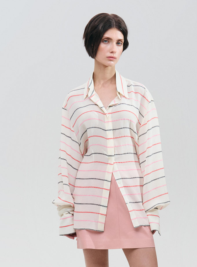 Шовкова сорочка в смужку - молочна WKMF (WKMF_304_1)