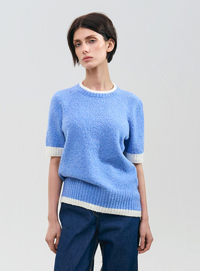 Светр із вовни і бавовни з короткими рукавами - блакитний WKMF (WKMF_306_3)
