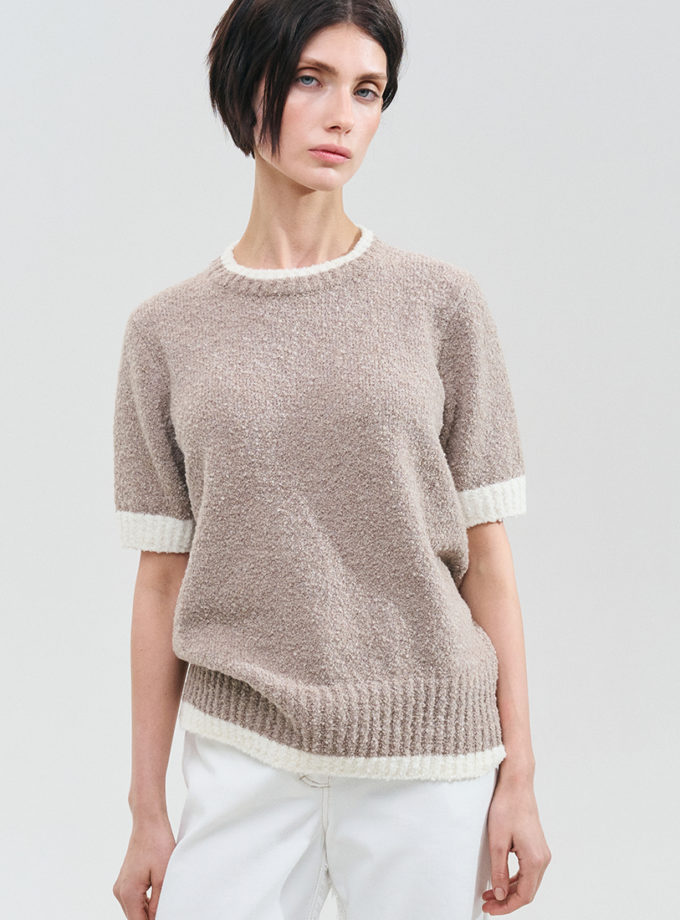 Светр із вовни і бавовни з короткими рукавами - бежевий WKMF (WKMF_306_1)