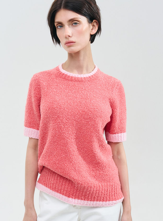 Светр із вовни і бавовни з короткими рукавами - рожево-коралловий WKMF (WKMF_306_2)