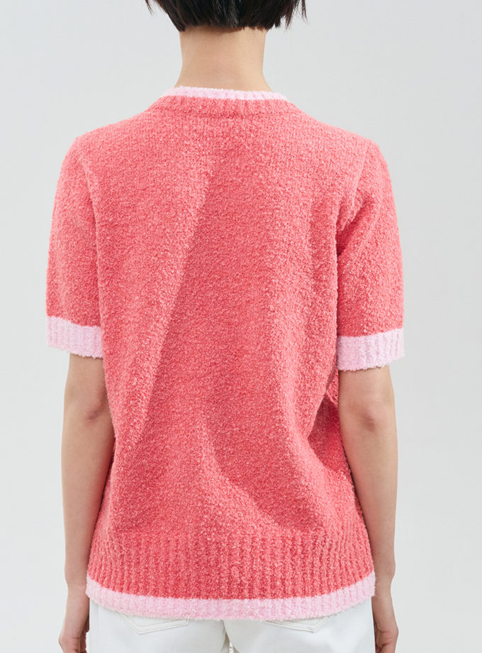 Светр із вовни і бавовни з короткими рукавами - рожево-коралловий WKMF (WKMF_306_2)