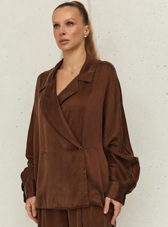 Жакет на запах шоколадного кольору THE ESSENCE (ESSENCE_THE571)