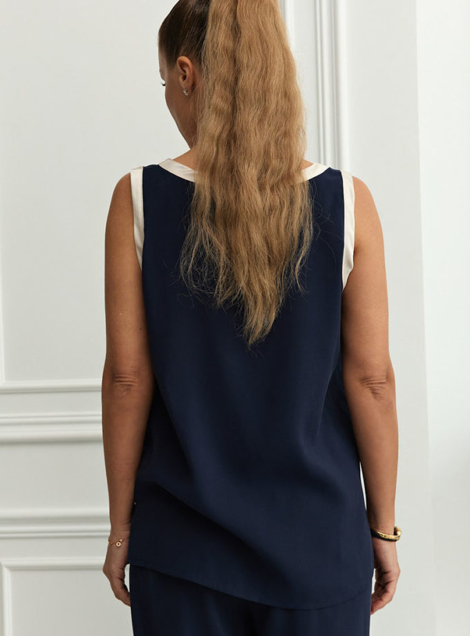 Майка з контрастною обробкою синього кольору THE ESSENCE (ESSENCE_THE565)