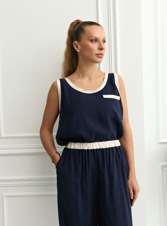 Майка з контрастною обробкою синього кольору THE ESSENCE (ESSENCE_THE565) - фото 6