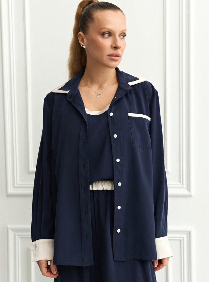 Костюм синього кольору з контрастними деталями THE ESSENCE (ESSENCE_THE563)