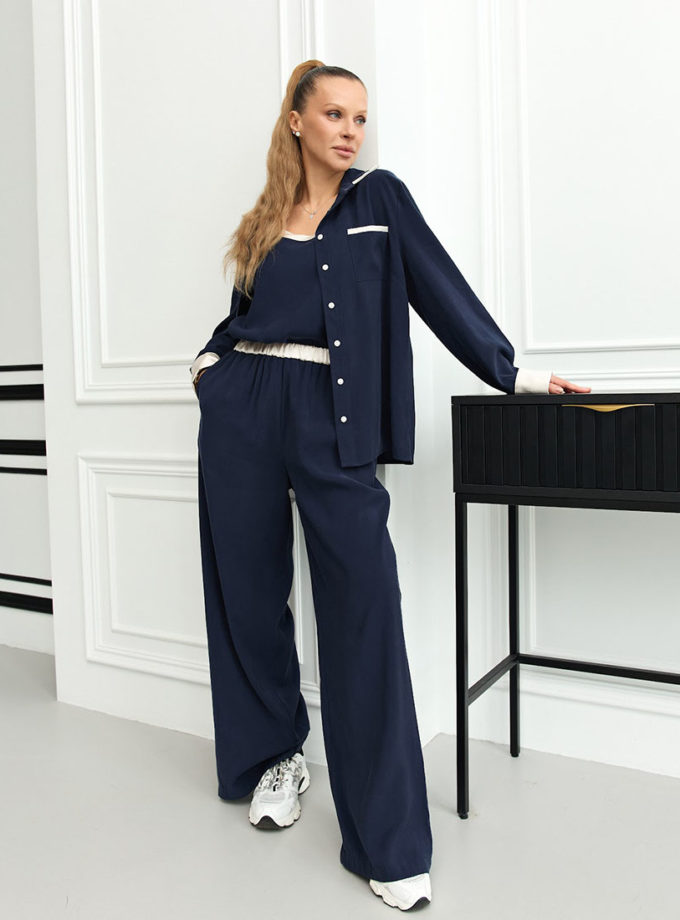 Костюм синього кольору з контрастними деталями THE ESSENCE (ESSENCE_THE563)