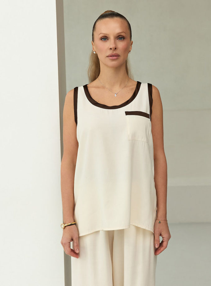 Майка з контрастною обробкою молочного відтінку THE ESSENCE (ESSENCE_THE566)