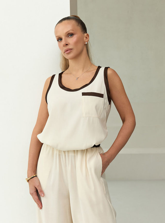 Майка з контрастною обробкою молочного відтінку THE ESSENCE (ESSENCE_THE566)