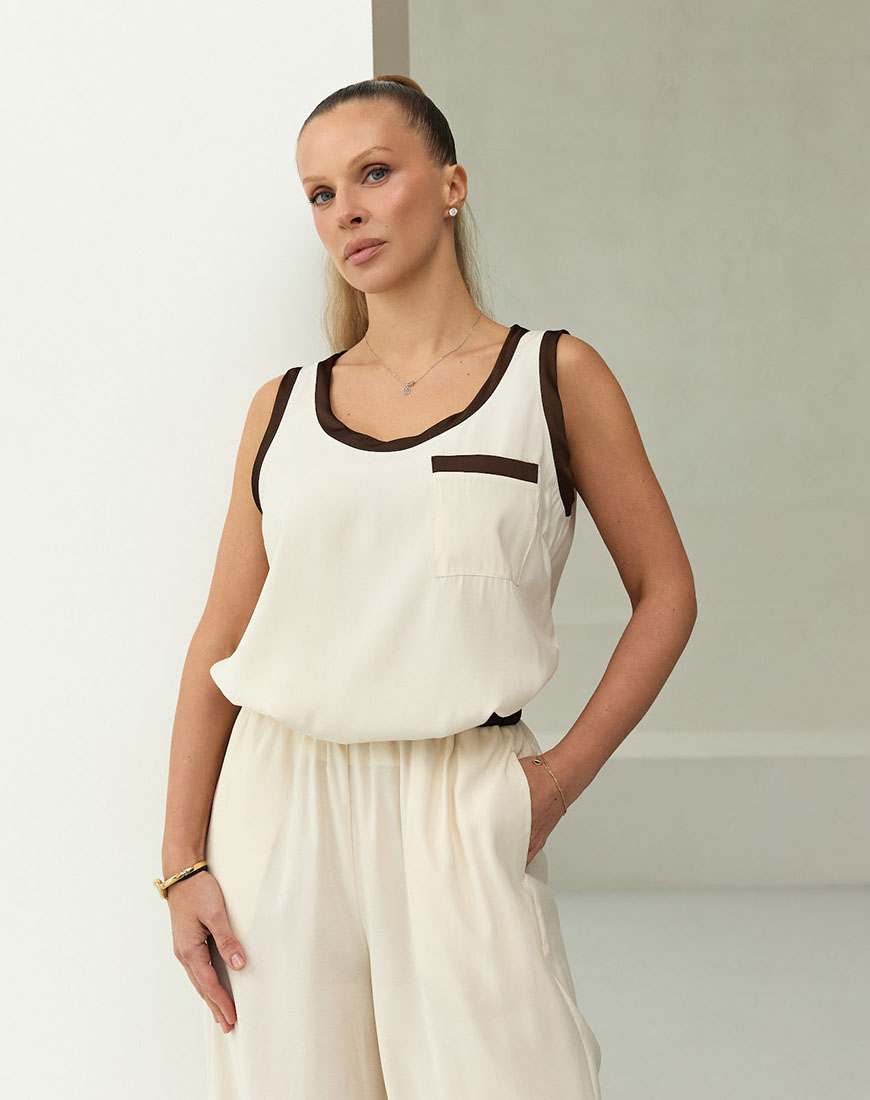 IMG_5968 Майка з контрастною обробкою молочного відтінку THE ESSENCE (ESSENCE_THE566) - фото 2