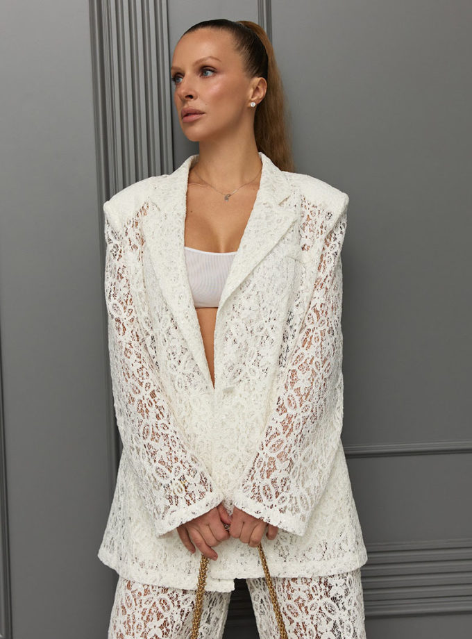 Піджак із мереживної тканини білого кольору THE ESSENCE (ESSENCE_THE575)