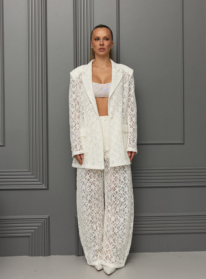 Штани із мереживної тканини білого кольору THE ESSENCE (ESSENCE_THE576)