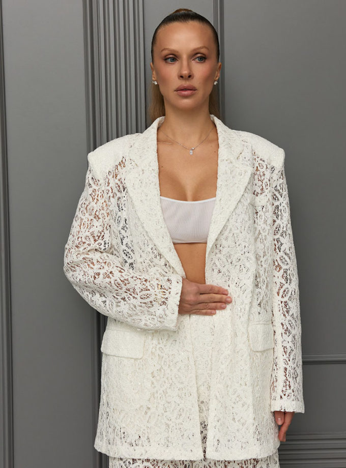 Піджак із мереживної тканини білого кольору THE ESSENCE (ESSENCE_THE575)