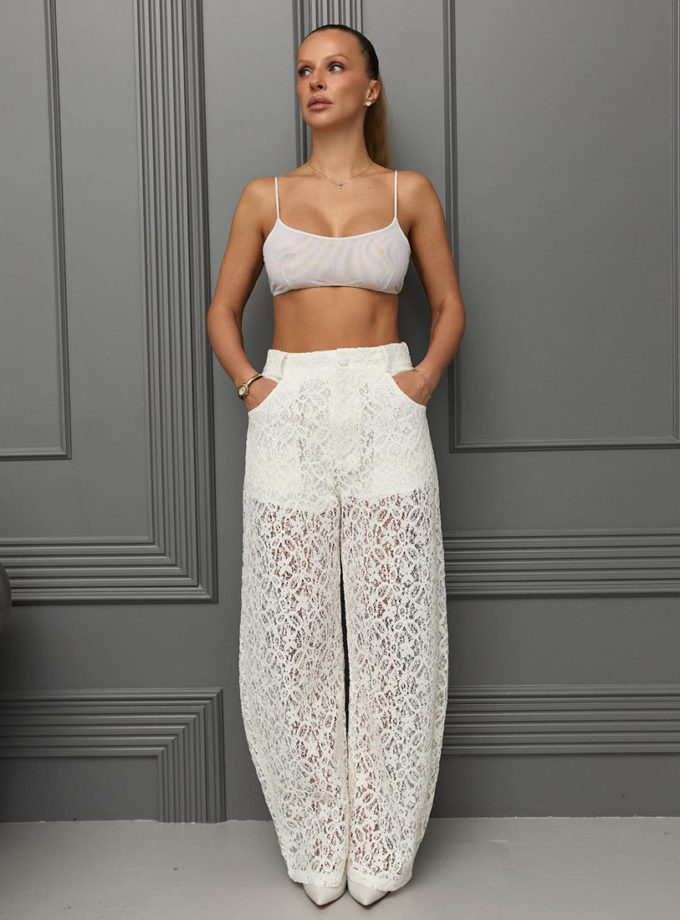 Штани із мереживної тканини білого кольору THE ESSENCE (ESSENCE_THE576)
