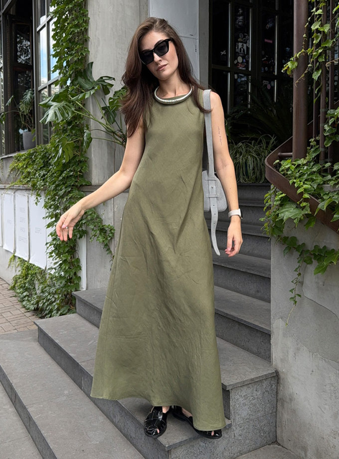 Сукня з льону оливкова BALCONY GARMENT (BLCN_1487)