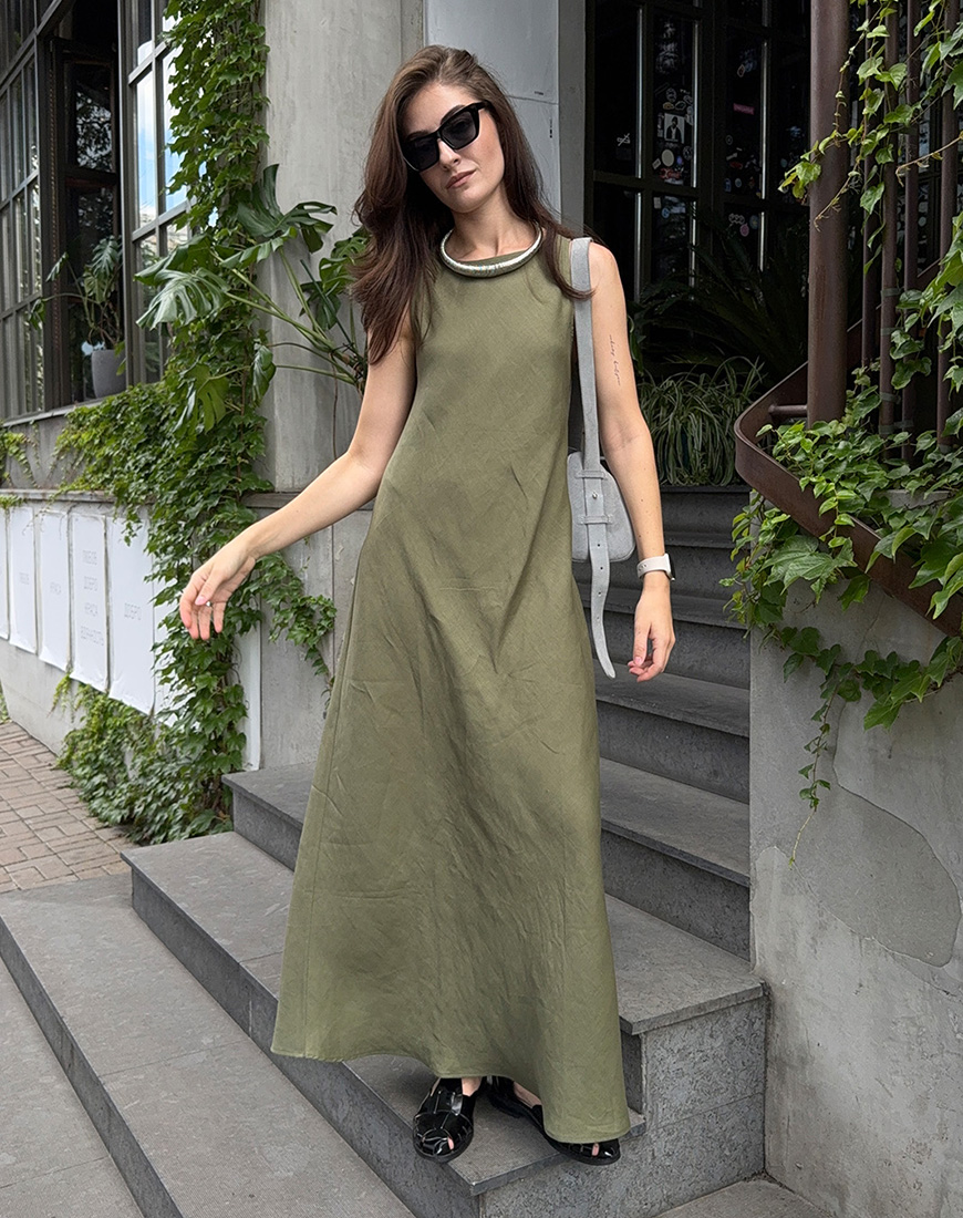 1068х1600_2 Сукня з льону оливкова BALCONY GARMENT (BLCN_1487) - фото 2