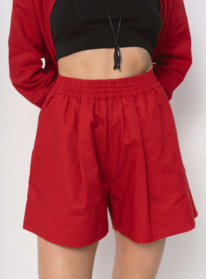 Шорти з льону з защипами червоні BALCONY GARMENT (BLCN_1609)