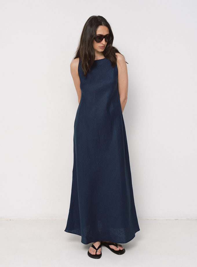 Сукня з льону синя BALCONY GARMENT (BLCN_1611)