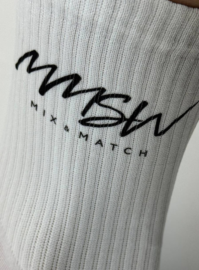 Шкарпетки високі з лого білі MMSW (MMSW_ШВЗЛ-S26-WH)