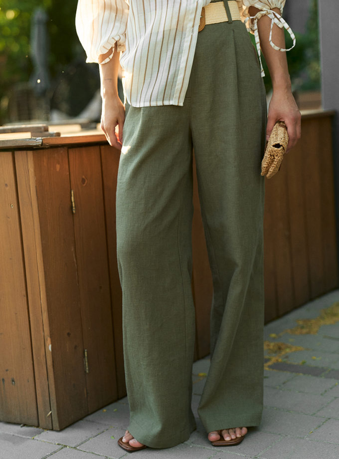Брюки із льону зі складами хакі GET DRESSED. (GD_SA26_41)