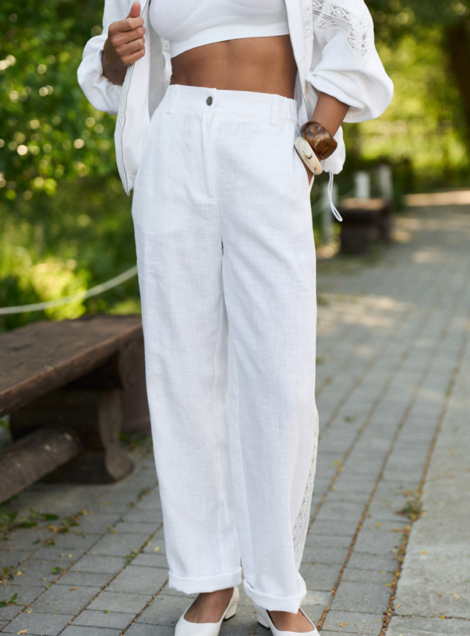 Брюки із льону з мереживом білі GET DRESSED. (GD_SA26_31)