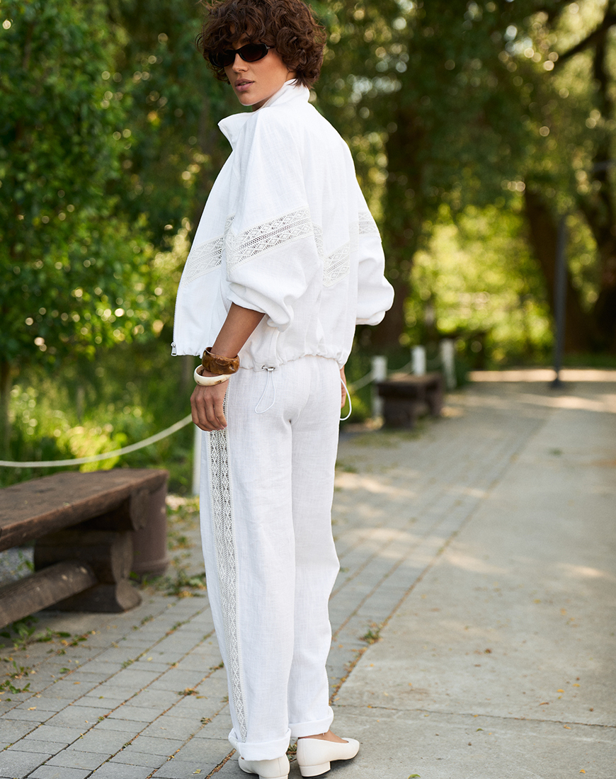1AK08574 Брюки із льону з мереживом білі GET DRESSED. (GD_SA26_31) - фото 3