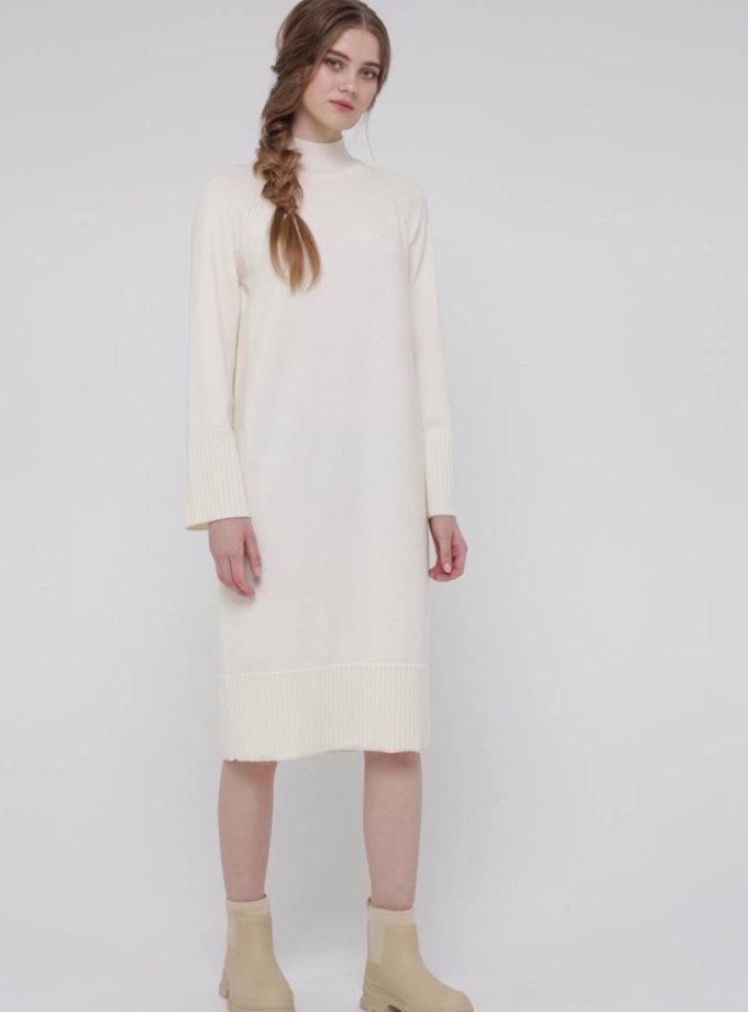 Сукня з вовни з подовженим манжетом MISS SECRET (MISS_DR-060-knit-white)