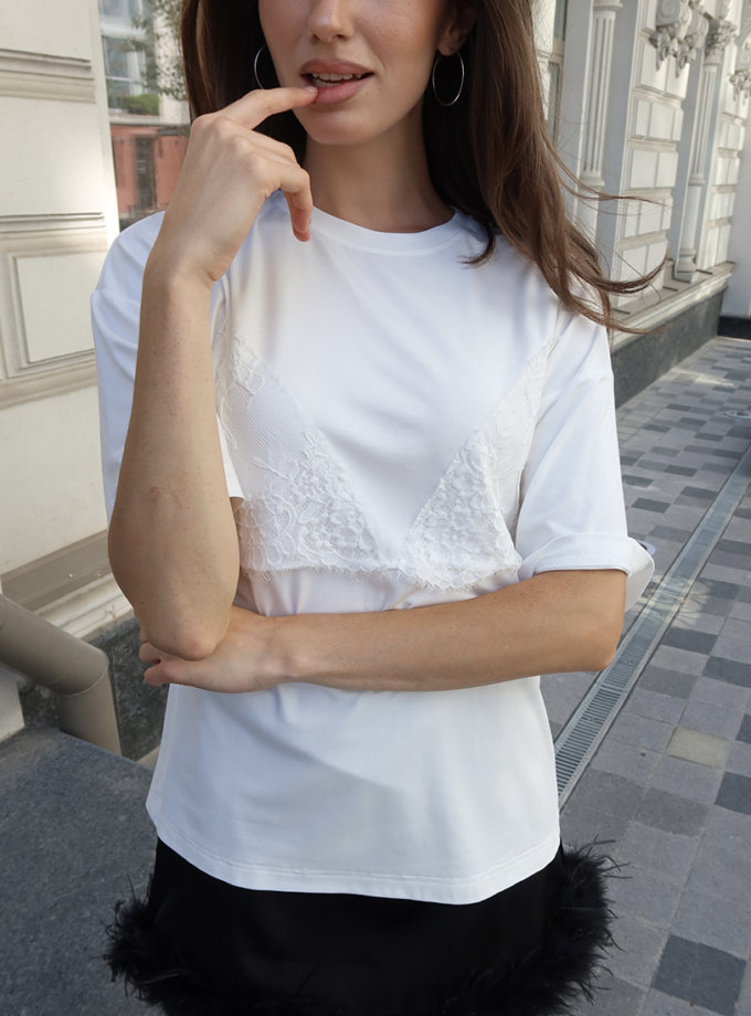 Футболка з мереживом Sisi — Молочна LALOCA (LLC_Sisi_MILK)