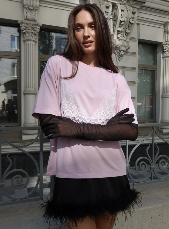Футболка з мереживом Sisi — Рожева LALOCA (LLC_Sisi_Pink)