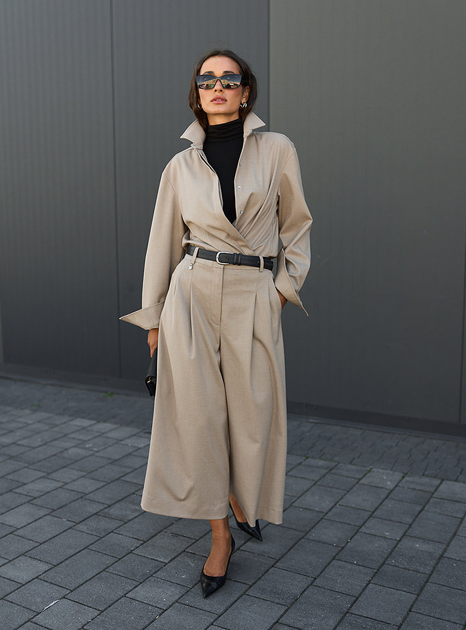 Кюлоти із костюмної тканини сіро-бежеві GET DRESSED. (GD_FA26_121)