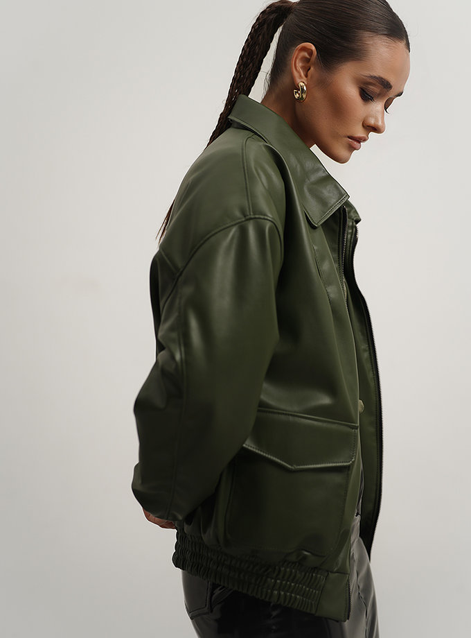 Бомбер з екошкіри хакі ROSCA (RSC_Leather-Bomber-001)