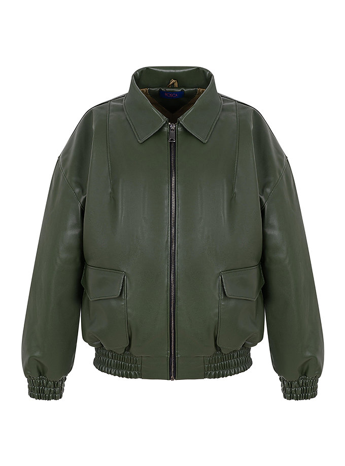 Бомбер з екошкіри хакі ROSCA (RSC_Leather-Bomber-001)