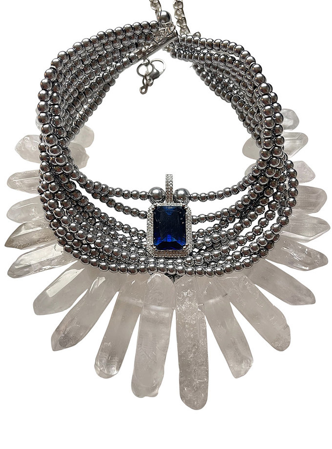Чокер підвіска гематит з синім камінням SMART JEWELRY (SJ_054)